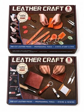 Leather Craft DIY Kit Bundle NEW Sealed Wallet Keychain Tools Set